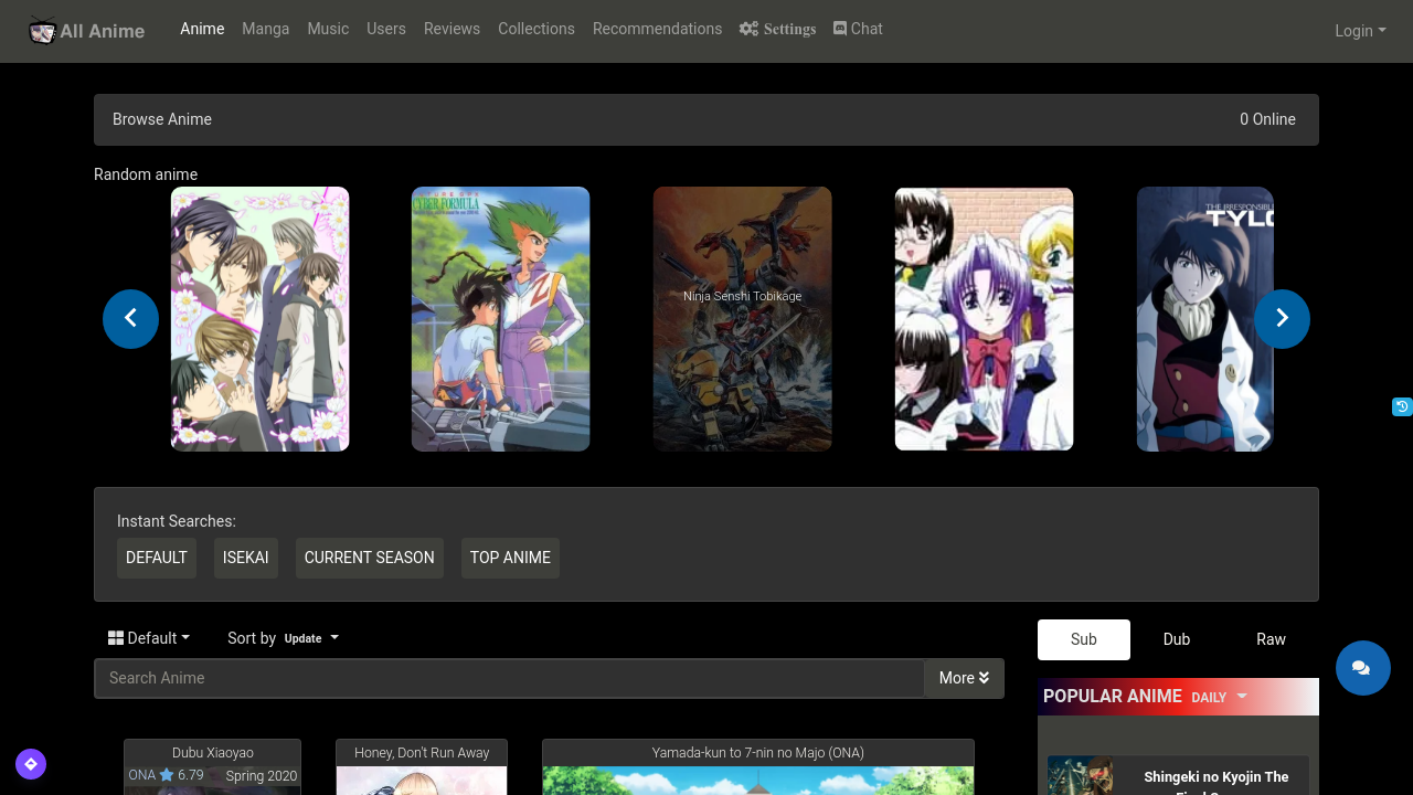 Screenshot of the site All Anime