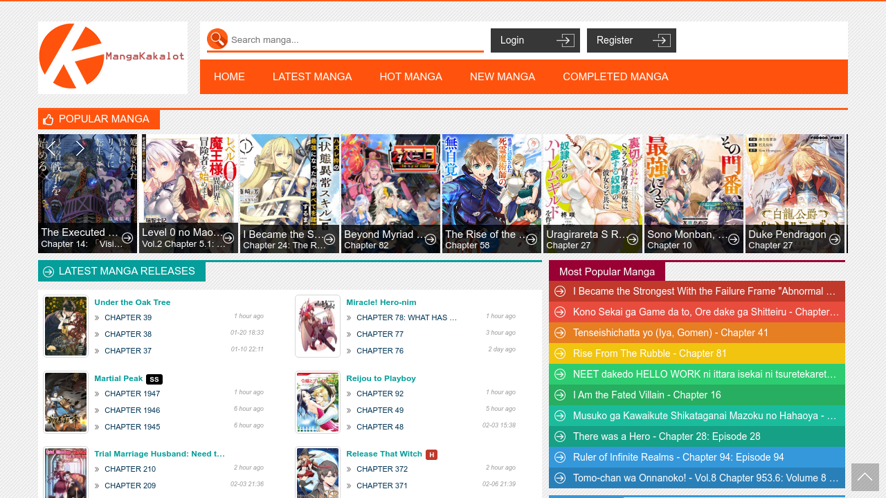 Screenshot of the site MangaKakalot