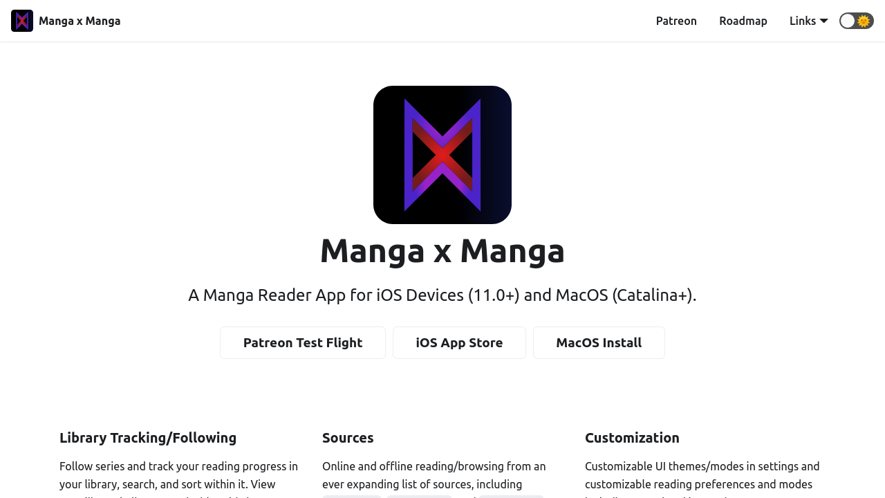 Screenshot of the site Manga x Manga