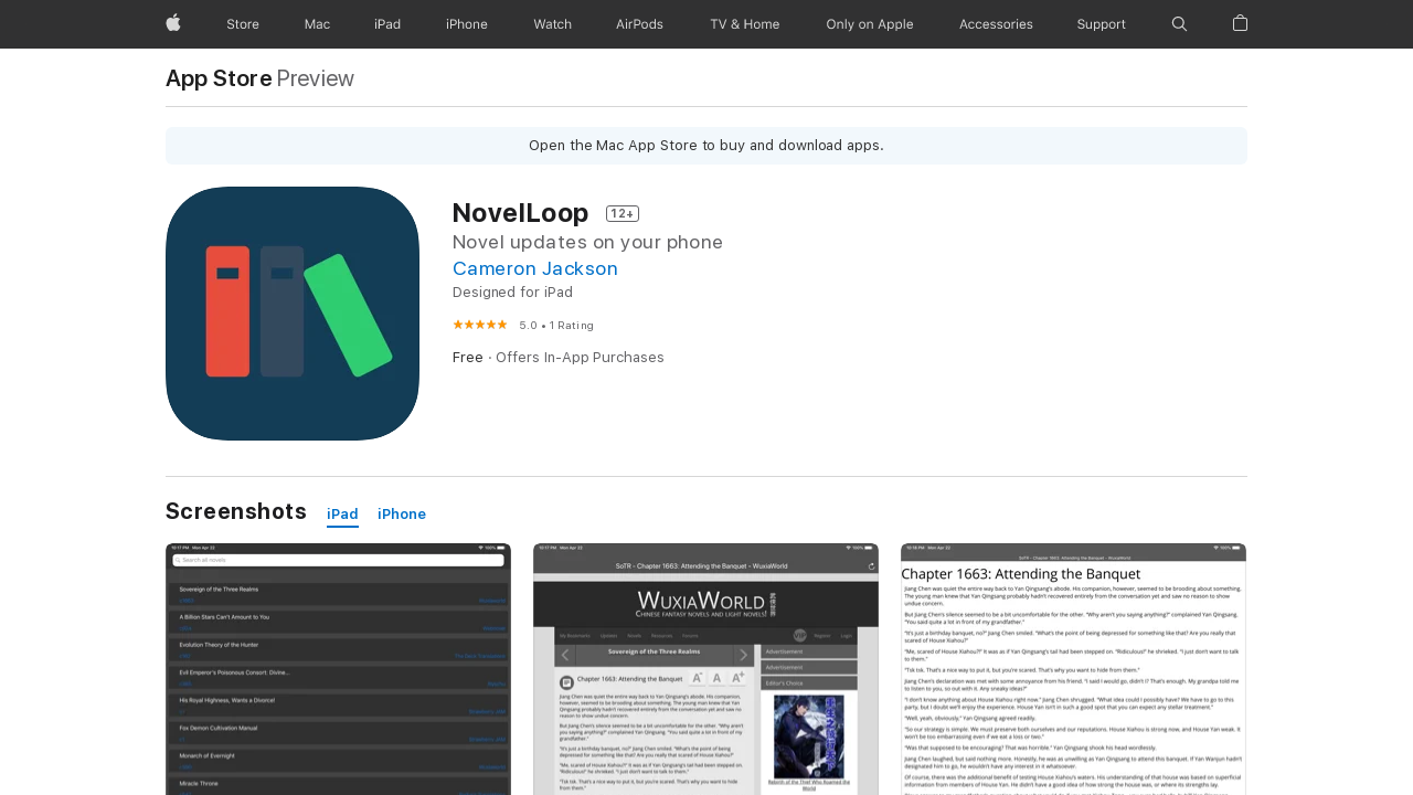 Screenshot of the site NovelLoop