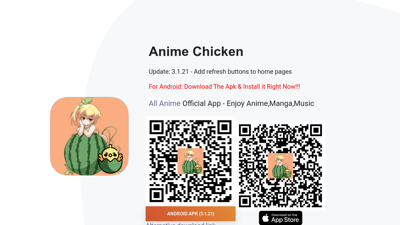 Screenshot of the site Anime Chicken