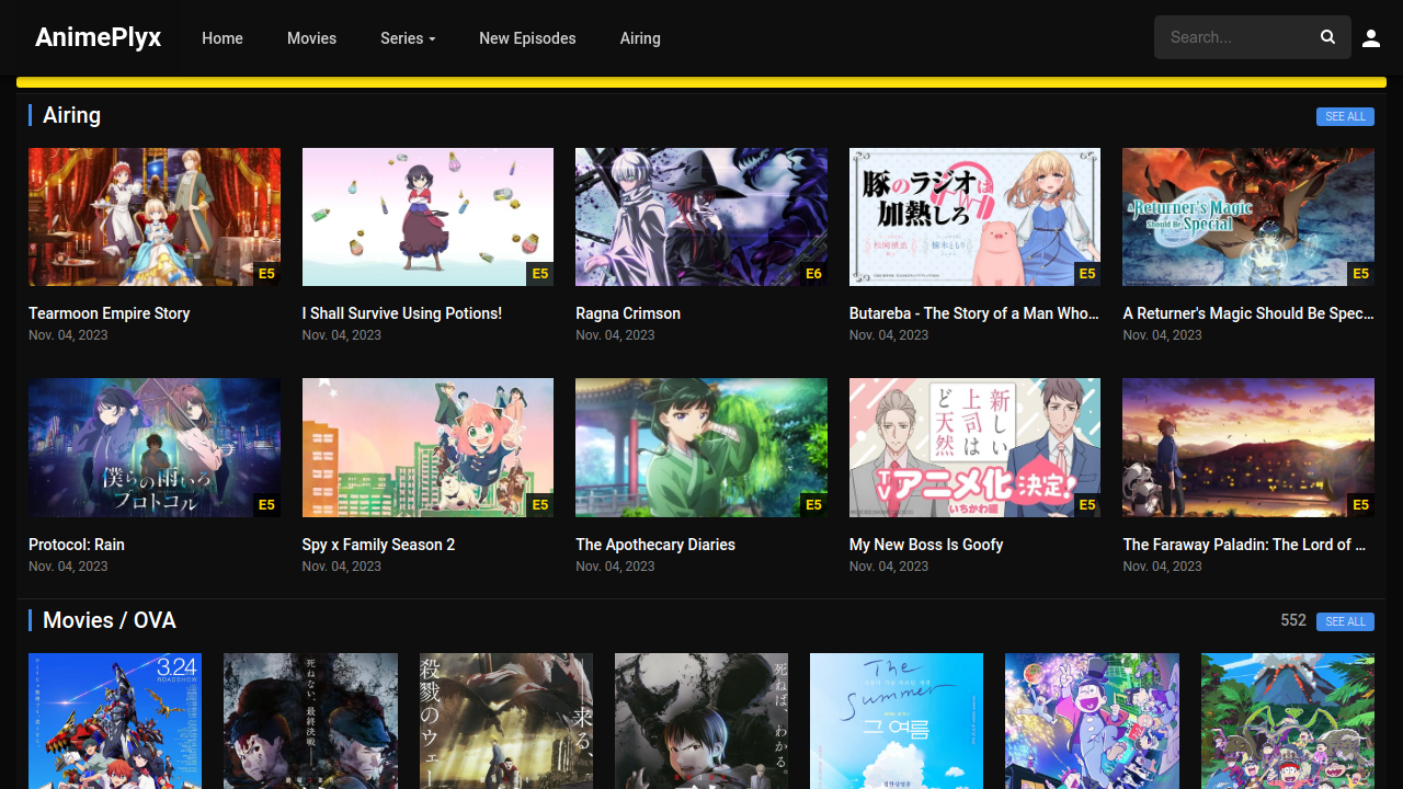 Screenshot of the site Animeplyx