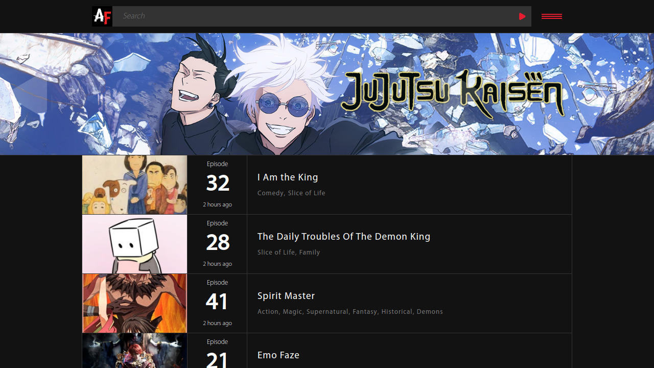 Screenshot of the site Anime Frenzy