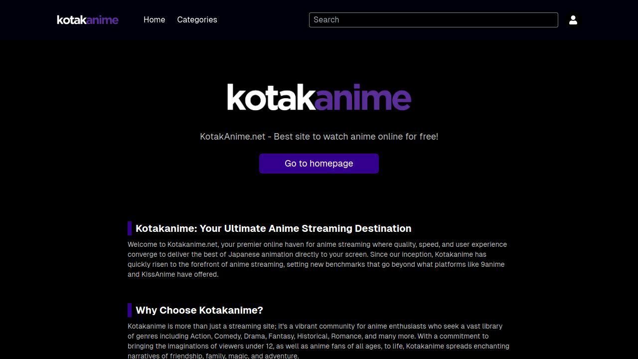 Screenshot of the site Kotakanime